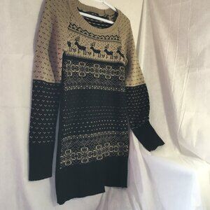 SWEATER DRESS G21 M Deer Brown Black Acrylic FairIsle Knitted Midi Chest 32"